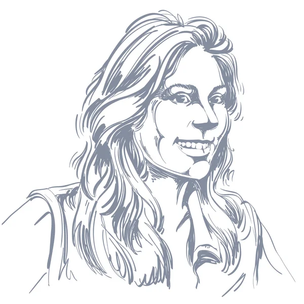 Dibujo vectorial de mujer sonriente con corte de pelo elegante. Negro y — Vector de stock