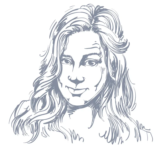 Beyaz deri şüpheci kadın, yüz duygular t çizilmiş portresi — Stok Vektör