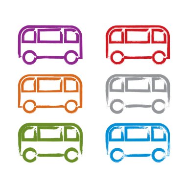 Set of hand-drawn colorful bus icons