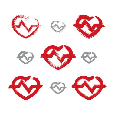 Set of hand-drawn red heart icons