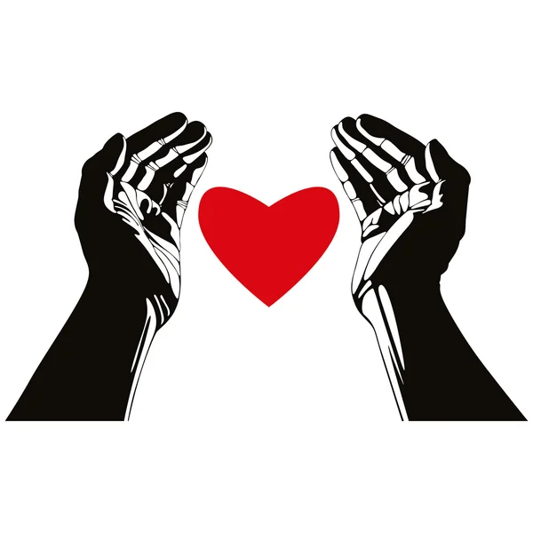 Mains avec symbole de coeur . — Image vectorielle
