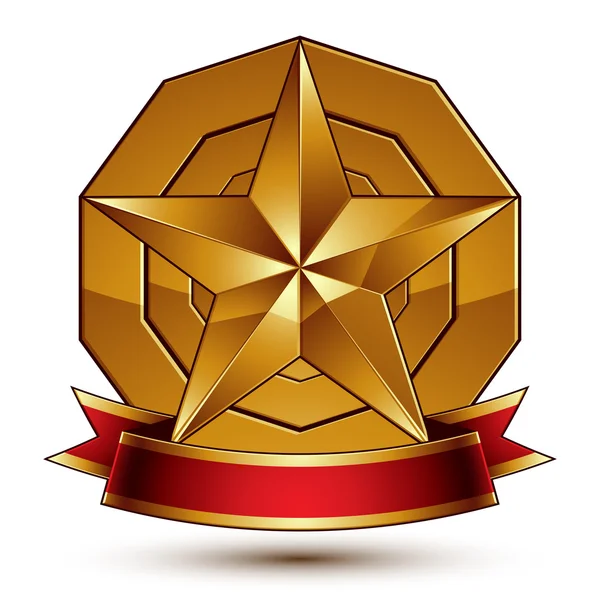 Heraldic golden symbol with pentagonal star — Stock Vector