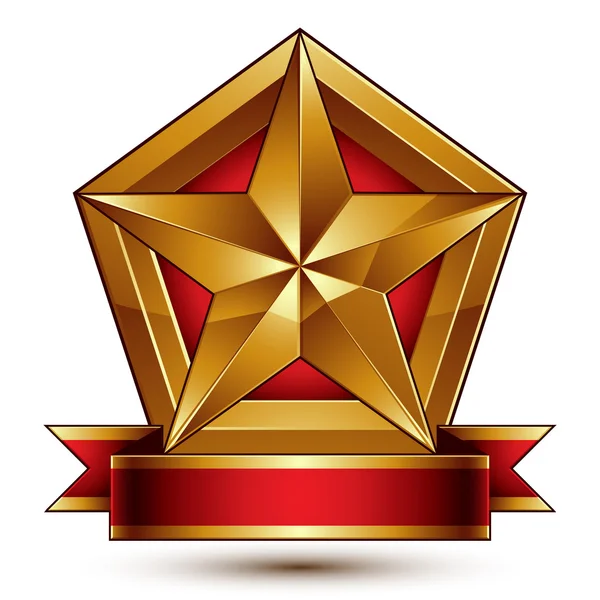 3d golden heraldic blazon with pentagonal star — Stock Vector