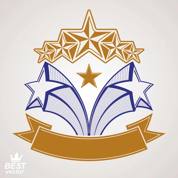 Aristocratic heraldry emblem with stars and ribbon. — Stock Vector