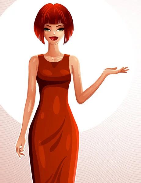 Attractive red-haired standing girl — Stock vektor