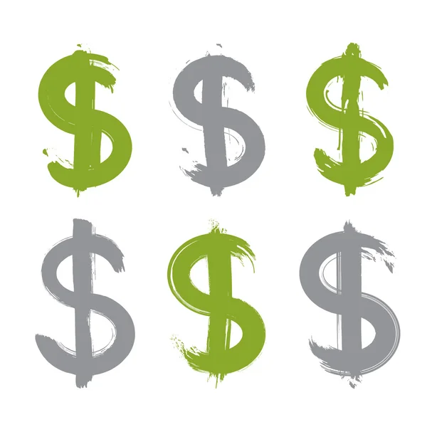Hand-painted green dollar icons — Stock Vector