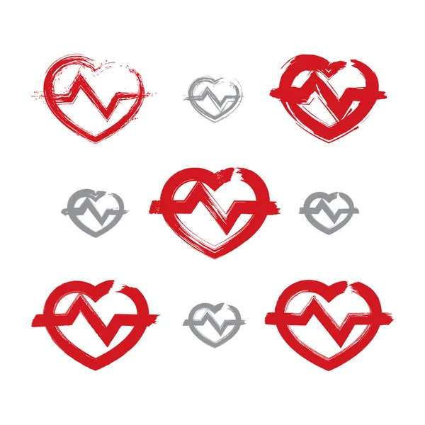 Conjunto de ícones de coração vermelho desenhados à mão —  Vetores de Stock