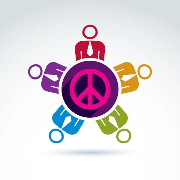 People standing around a peace sign, — Stockvector