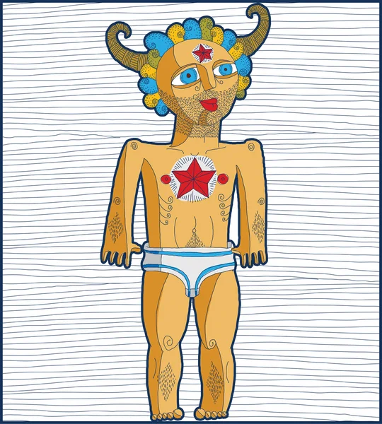 Linierte Abbildung eines nackten Mannes, adam. — Stockvektor