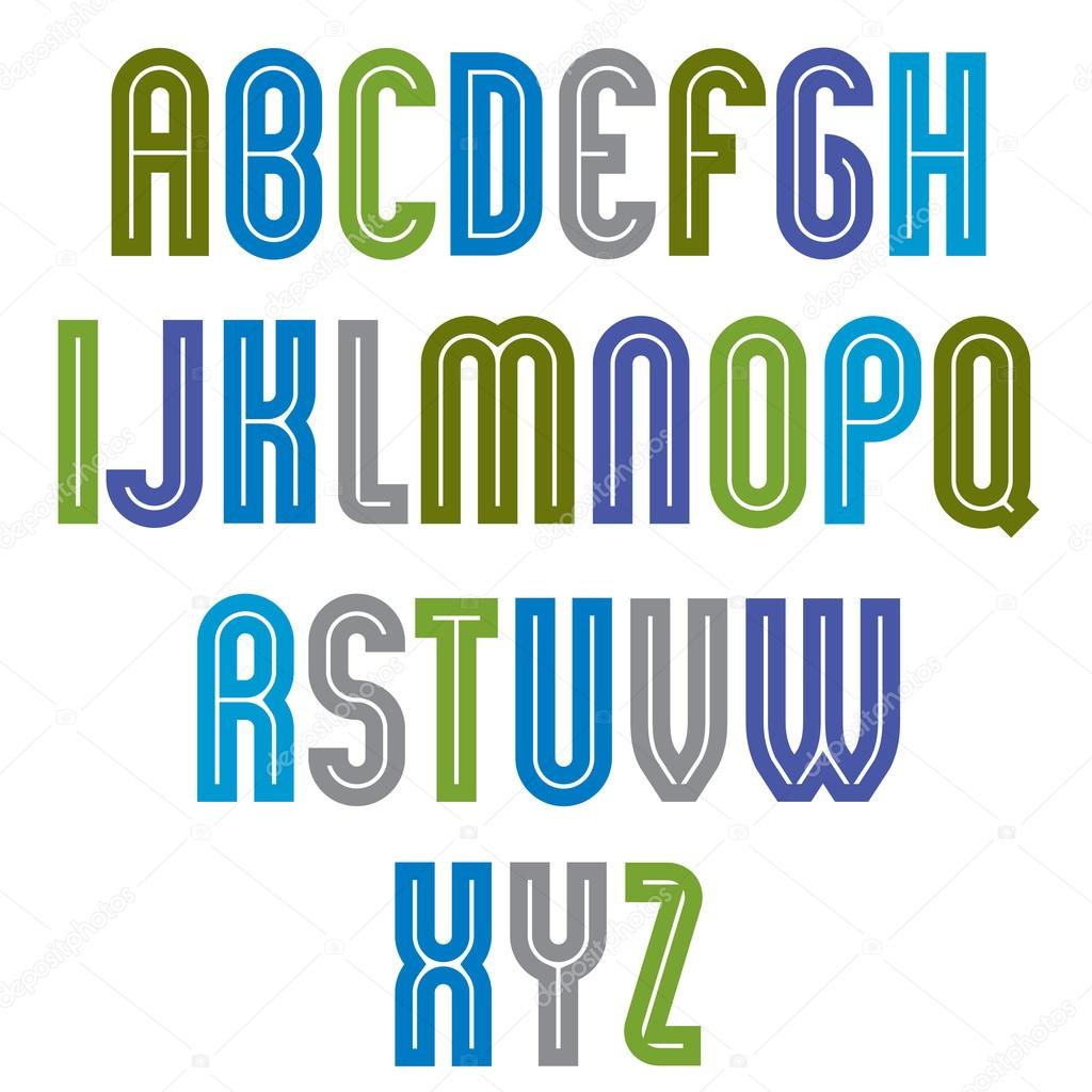 Striped font, geometric bright typeface