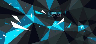 Düşük polyester siyah ve mavi vektör soyut arkaplan, 3 boyutlu çokgen yüzey dinamik patlamanın karmaşasında kırık enkaz, buruşuk parçacıklar.