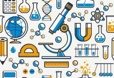 Bilimin kusursuz arkaplanı, kimya ve fizik, coğrafya ve matematik gibi farklı bilimlerin sonu gelmeyen tekerrür örüntüsünü oluşturan vektör, bir simge veya illüstrasyon olarak ayrı ayrı kullanılması kolay elementler..