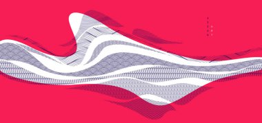 Japon stili soyut çizimler kırmızı renkte, arka plan Asya geleneksel tarzında, dalgalı şekiller ve dağlık arazi deniz hatları gibi akıcı..