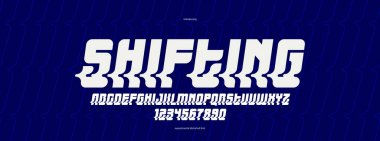 Logolar ve posterler için bükülmüş ve deforme olmuş yazı tipi, manşetler ve reklamlar için vektör çarpıtılmış ve çarpıtılmış yazı tipi, logottip cool tipografi, italik sürüm