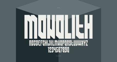 Logolar ve amblemler için geometrik kalın ve güçlü vektör yazı tipi, posterler ve reklamlar için ağır harfler, büyük vahşi ve kentsel harflerle yazı karakteri.