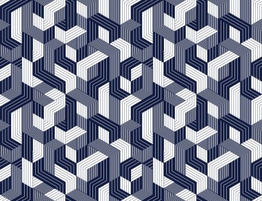 Küpsüz desen, soyut 3D optik arkaplan, garip izometrik doğrusal çokgen sonsuz duvar kağıdı, sürreal efekt siyah ve beyaz kiremit deseni.