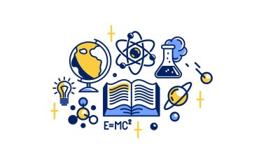 Bilim vektörü ikonu, fizik ve kimya, matematik ve coğrafya eğitimi.