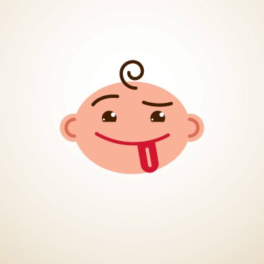 Şirin Bebek çizgi film vektör düz simgesi, çok güzel mutlu ve gülümseyerek gösteren dil çocuk emoji.