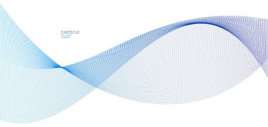 Hareket vektörü soyut arkaplan mavi noktalar, parçacıklar dizi dalgalı akış, hareket, teknoloji ve bilim illüstrasyonundaki eğri çizgiler.