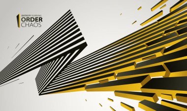 Entropi konsepti vektör soyut zemin kaos içinde uçan enkaz, yıkım temalı duvar kağıdı, patlamış parçalar düzensizliği 3D tasarım