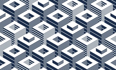 3D küp pürüzsüz arkaplan, bloklu soyut döşeme kalıbı, kübik optik inşaat duvar kağıdı, sürreal op sanat yüzey soyutlaması.