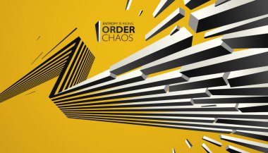 Kaos ve düzen vektör kavramı soyut arkaplan çizgileri çürüyen enkaza patlayan çizgiler, perspektif çizgileri yıkıma giden geçen üç boyutlu duvar kağıdı.