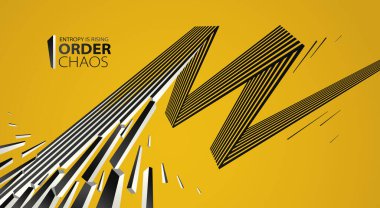 Enkaz parçacıkları kaos vektörü soyut arka planda patlıyor, entropi bozulmaya ve düzensizliğe yükseliyor, hareket halindeki elementler, 3 boyutlu duvar kağıdı.