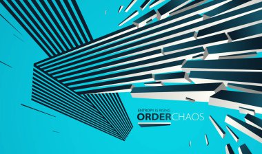 Entropi konsepti vektör soyut zemin kaos içinde uçan enkaz, yıkım temalı duvar kağıdı, patlamış parçalar düzensizliği 3D tasarım