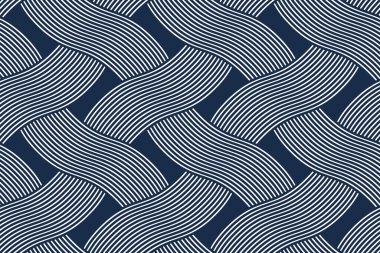 Geleneksel bağcıklı hasır desen, geometrik yineleme vektörü, soyut arka plan, birbirine dolanan rattan örgü duvar kâğıdı..