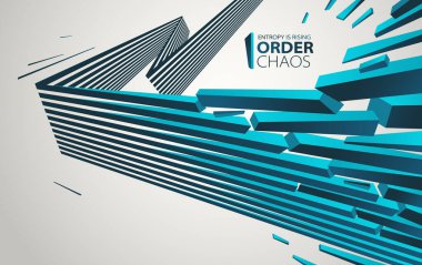 Kaos ve düzen vektör kavramı soyut arkaplan çizgileri çürüyen enkaza patlayan çizgiler, perspektif çizgileri yıkıma giden geçen üç boyutlu duvar kağıdı.
