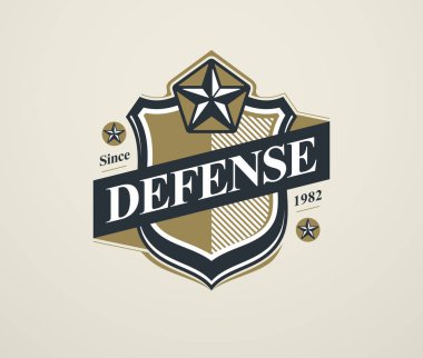 Savunma sistemleri, güvenlik hizmetleri ve güven tabanlı kuruluşlardan esinlenerek korunmayı, güvenilirliği temsil eden Heraldik kalkan sembolü.