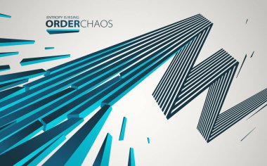 Kaos ve düzen vektör kavramı soyut arkaplan çizgileri çürüyen enkaza patlayan çizgiler, perspektif çizgileri yıkıma giden geçen üç boyutlu duvar kağıdı.