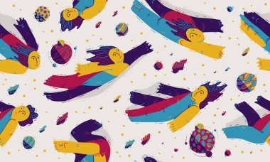 Kusursuz arka plan, özgürlük ve hayal gücü kavramı, barışçıl ve sakin temalı duvar kağıtları, uzayda yüzen hayalperestler..