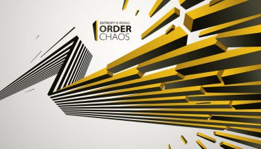 Kaos ve düzen vektör kavramı soyut arkaplan çizgileri çürüyen enkaza patlayan çizgiler, perspektif çizgileri yıkıma giden geçen üç boyutlu duvar kağıdı.