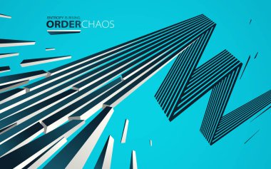 Kaos ve düzen vektör kavramı soyut arkaplan çizgileri çürüyen enkaza patlayan çizgiler, perspektif çizgileri yıkıma giden geçen üç boyutlu duvar kağıdı.