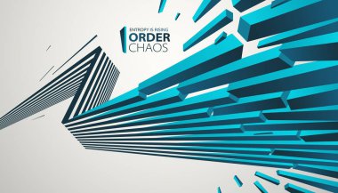 Entropi konsepti vektör soyut zemin kaos içinde uçan enkaz, yıkım temalı duvar kağıdı, patlamış parçalar düzensizliği 3D tasarım