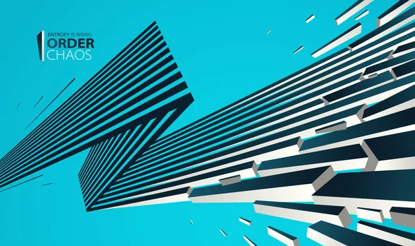 Kaos ve düzen vektör kavramı soyut arkaplan çizgileri çürüyen enkaza patlayan çizgiler, perspektif çizgileri yıkıma giden geçen üç boyutlu duvar kağıdı.