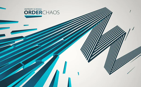 Kaos ve düzen vektör kavramı soyut arkaplan çizgileri çürüyen enkaza patlayan çizgiler, perspektif çizgileri yıkıma giden geçen üç boyutlu duvar kağıdı.
