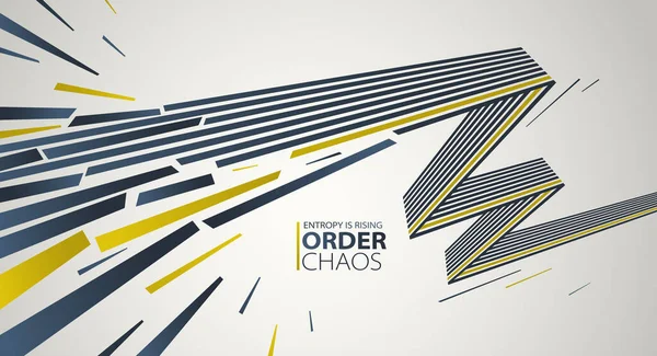 Kaos ve düzen vektör kavramı soyut arkaplan çizgileri çürüyen enkaza patlayan çizgiler, perspektif çizgileri yıkıma giden geçen üç boyutlu duvar kağıdı.