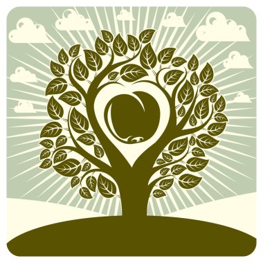 tree with leaves a an apple inside