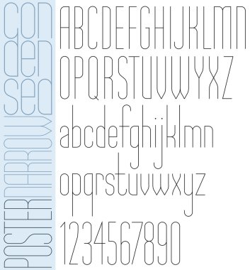 Siyah ince kısaltılmış yazı tipi