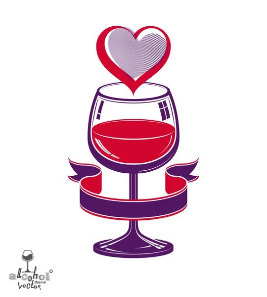 Goblet with red heart and ribbon — Stock Vector