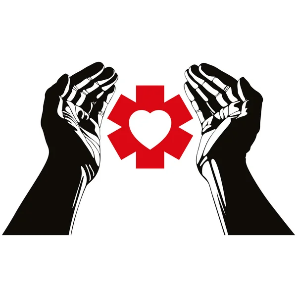 Рука с сердцем и аварийный символ — стоковый вектор