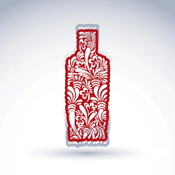 Stylized bottle decorated with flower pattern — Stockový vektor