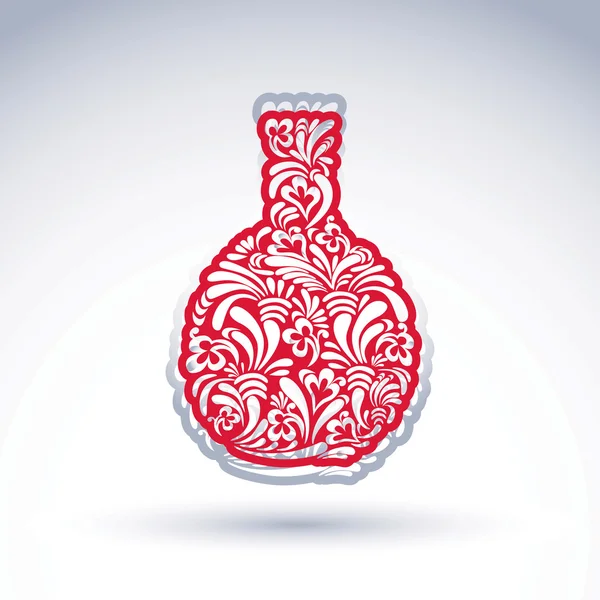 Botella estilizada decorada con patrón de flores — Vector de stock