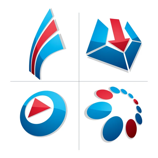 Set of three-dimensional abstract icons, play sign, special arro — 图库矢量图片