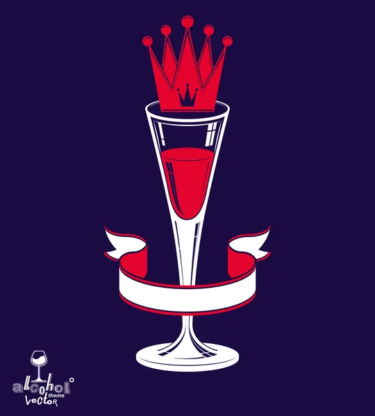 Glass of champagne with king crown — Stock vektor