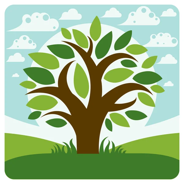 Árbol ramificado y paisaje de primavera — Vector de stock