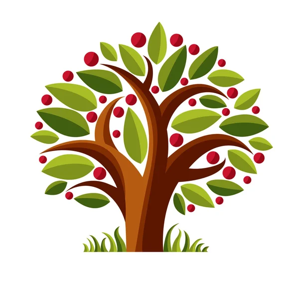 Árbol con manzanas maduras — Vector de stock