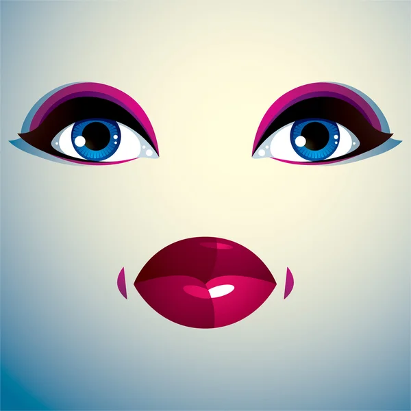 Coquette woman eyes and lips — Stock Vector